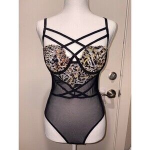 VENUS Sexy lace leopard sheer bodysuit lingerie EUC size M